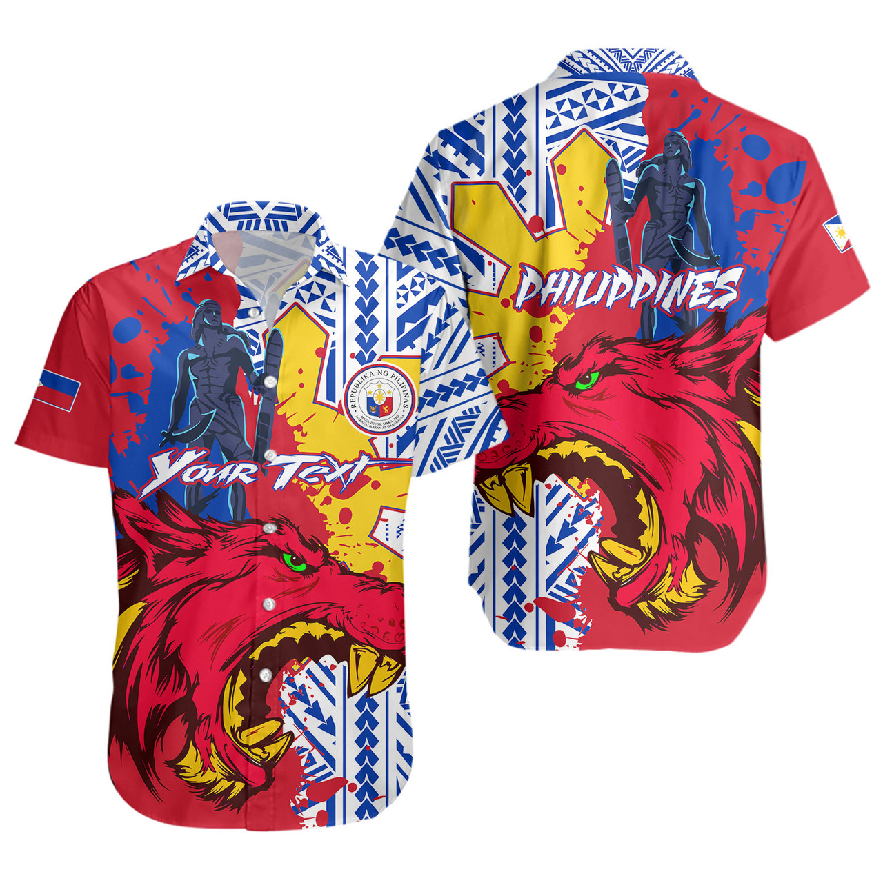 Philippines Filipinos Short Sleeve Shirt Custom Lapu-Lapu And The Wolf Tribal Polynesian Style