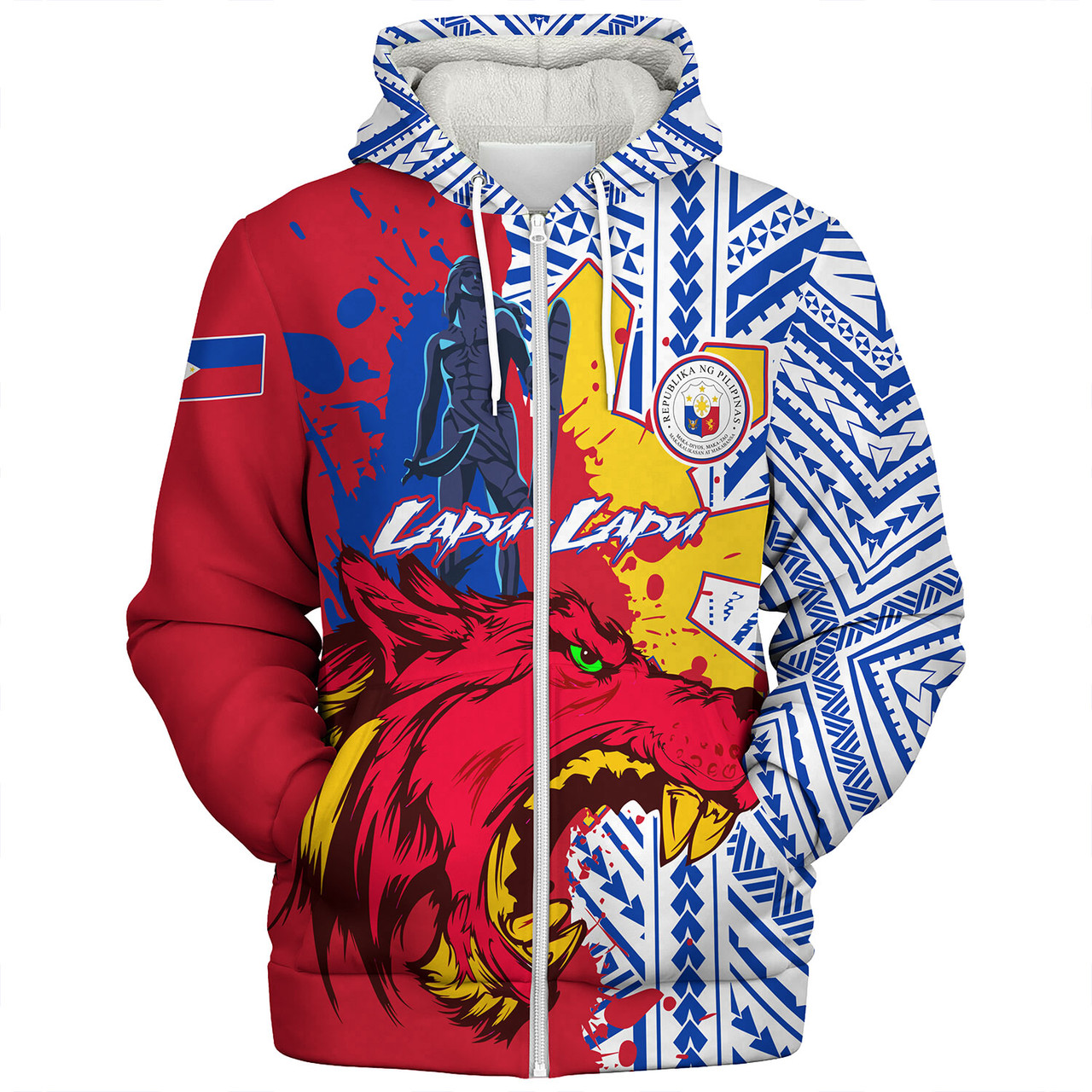 Philippines Filipinos Sherpa Hoodie Custom Lapu-Lapu And The Wolf Tribal Polynesian Style