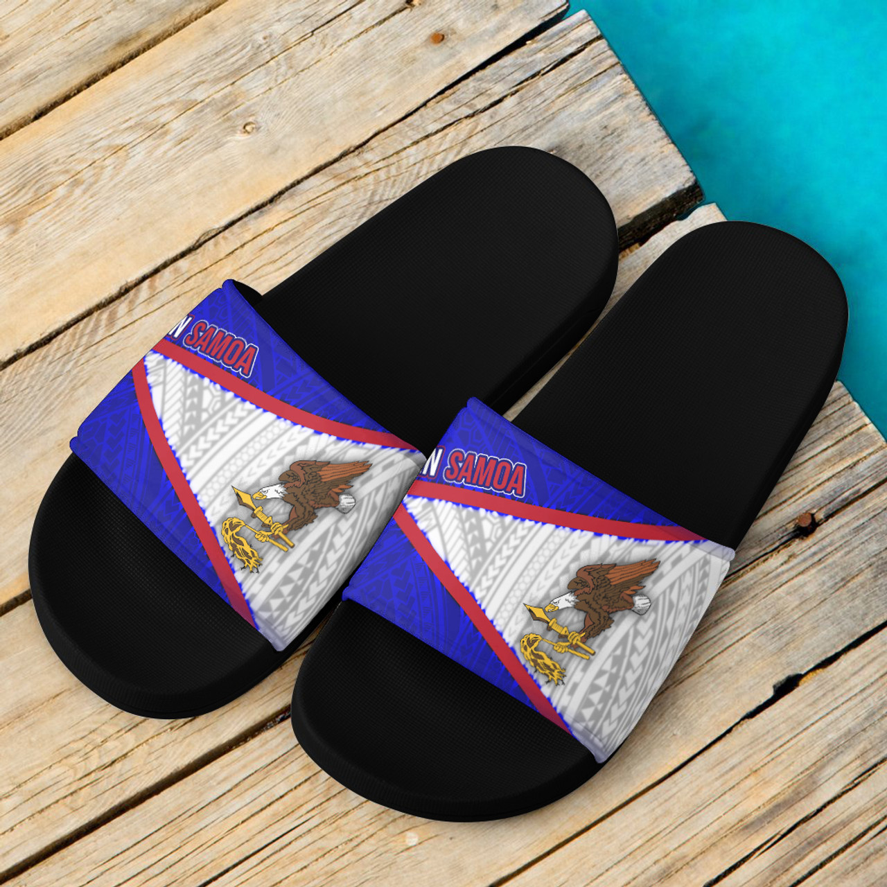 American Samoa Flag Color With Traditional Patterns Slide Sandals