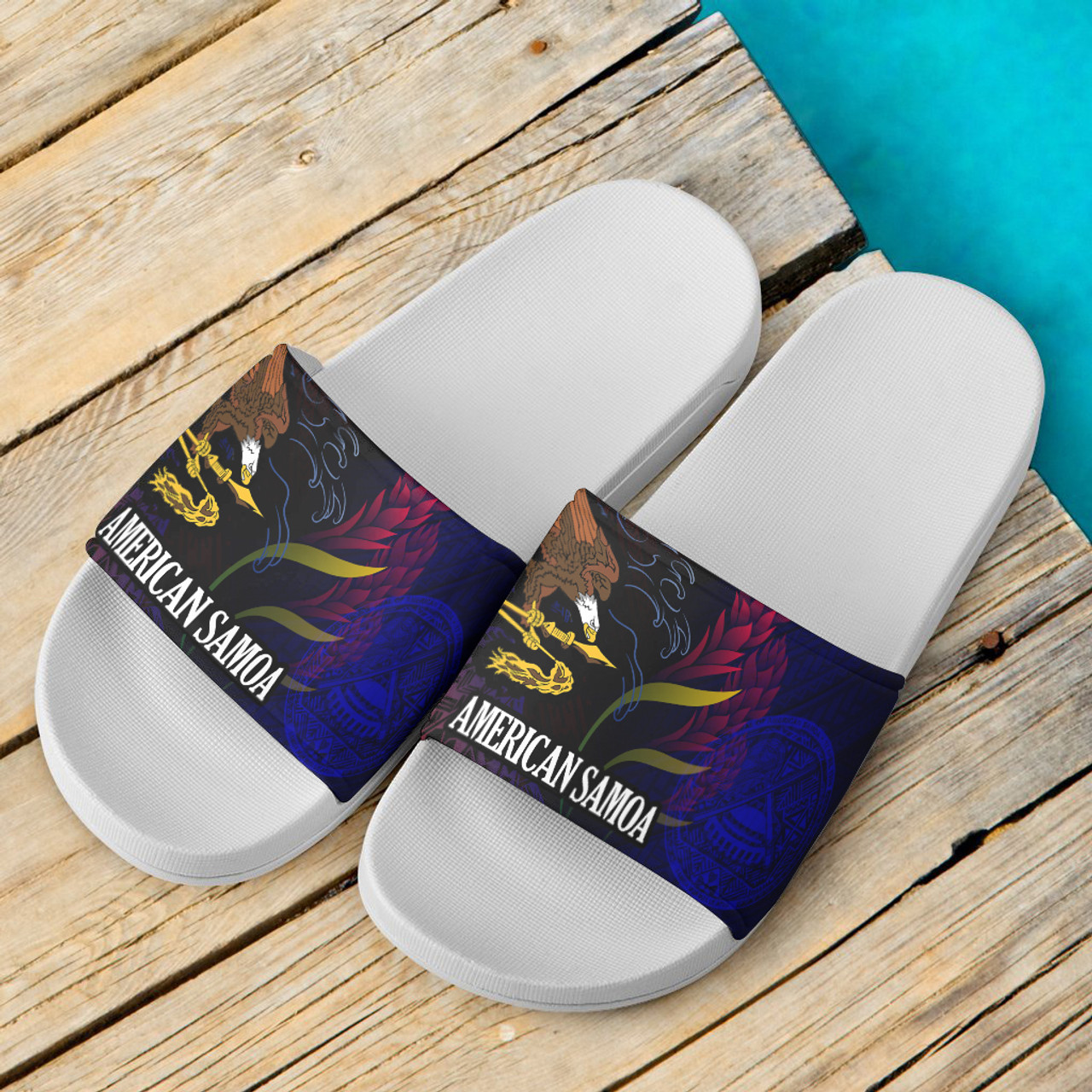 American Samoa Slide Sandals Seal Of American Samoa Gradient Color Style