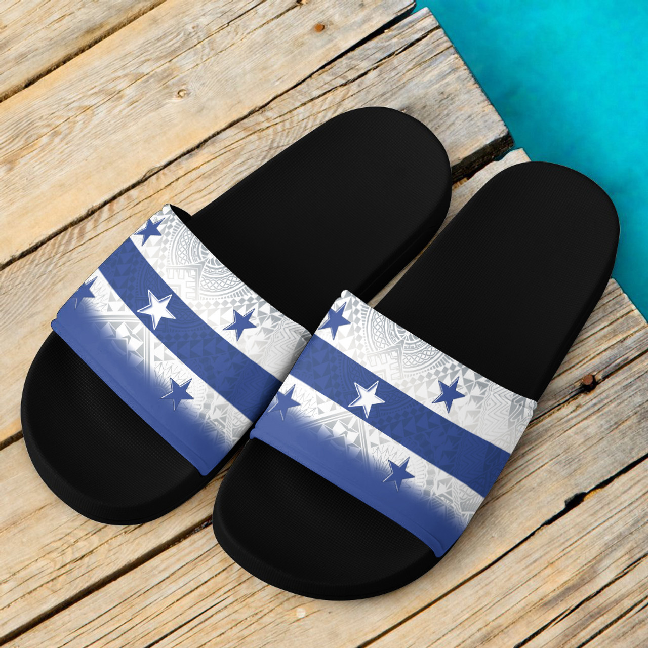 Gambier Islands Flag Color With Traditional Patterns Slide Sandals