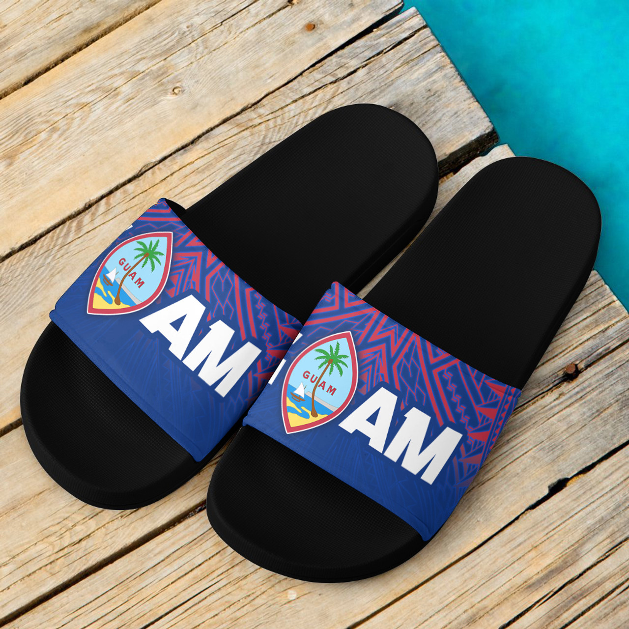 Guam Flag Color With Traditional Patterns Slide Sandals