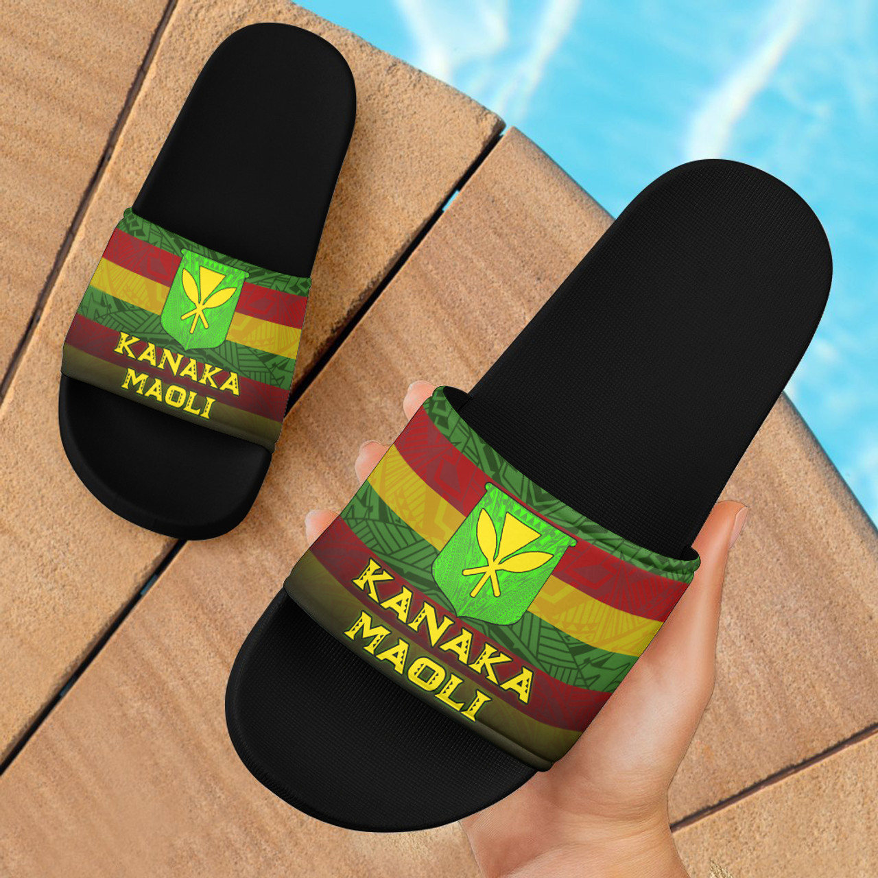 Kanaka Maoli Flag Color With Traditional Patterns Slide Sandals