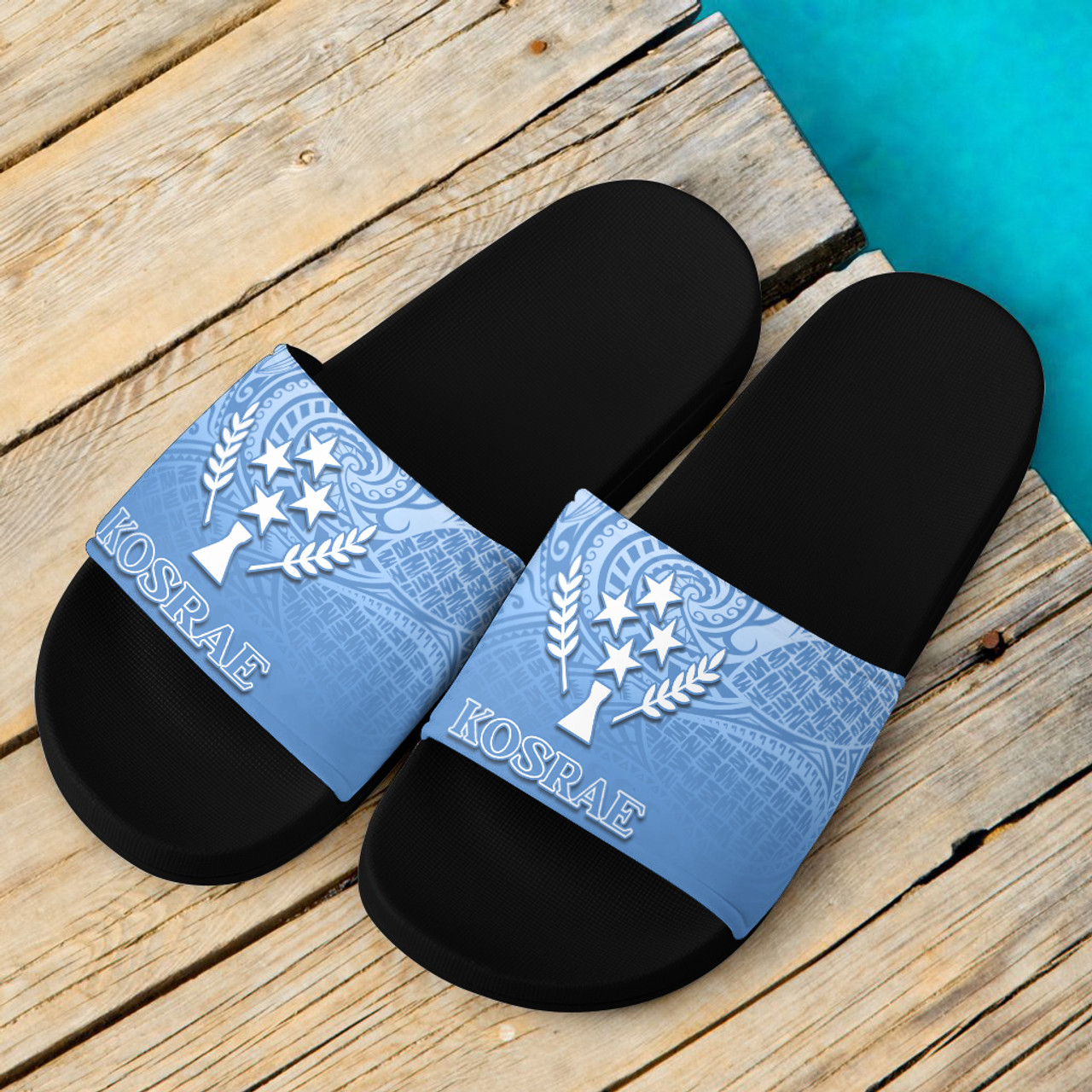 Kosrae State Flag Color With Traditional Patterns Slide Sandals