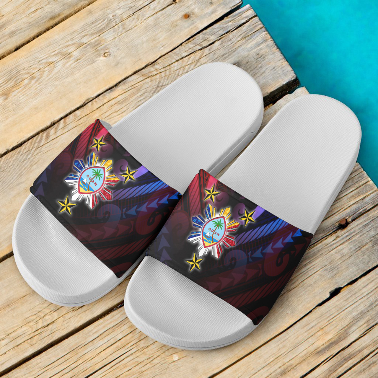Philippines Filipinos Guam Seal With Philippines Sun And Stars Slide Sandals