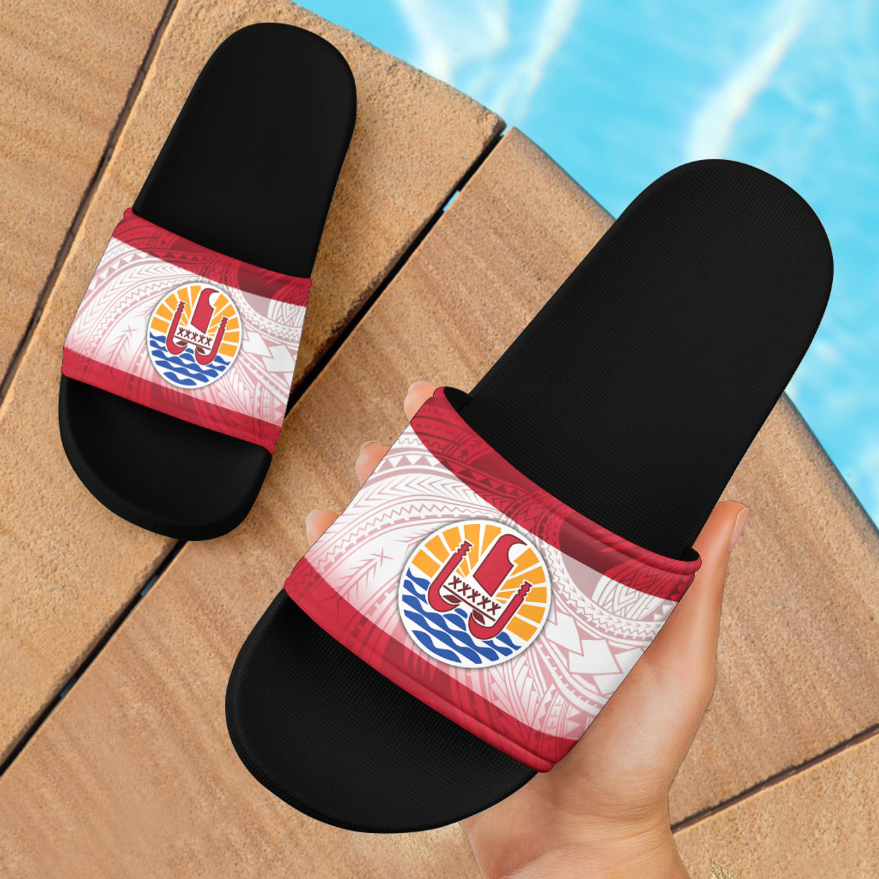 Tahiti Flag Color With Traditional Patterns Slide Sandals