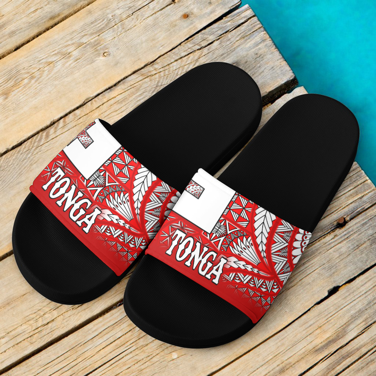 Tonga Flag Color With Traditional Patterns Slide Sandals