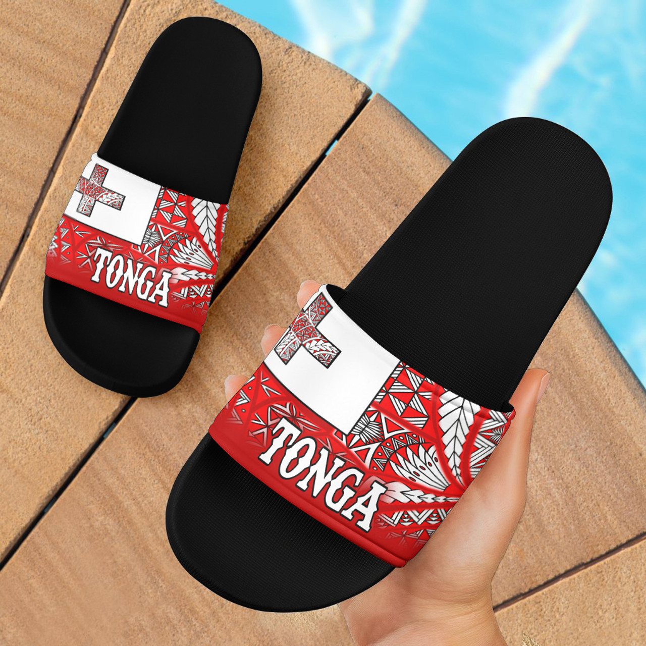Tonga Flag Color With Traditional Patterns Slide Sandals