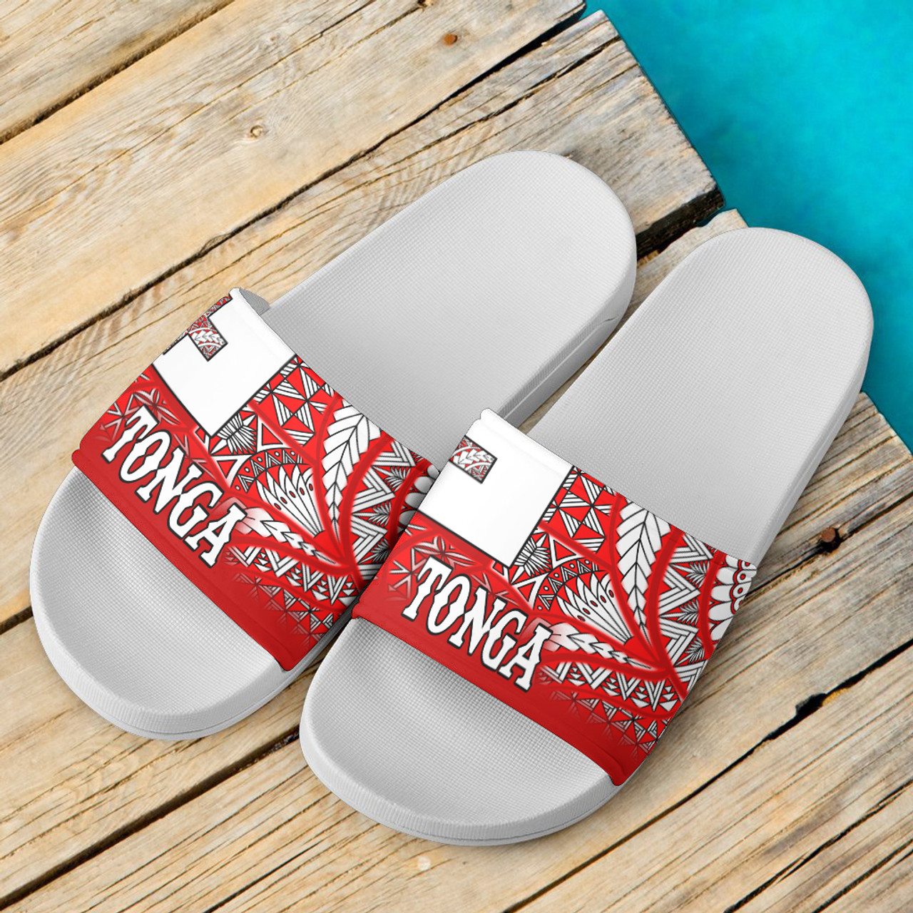 Tonga Flag Color With Traditional Patterns Slide Sandals