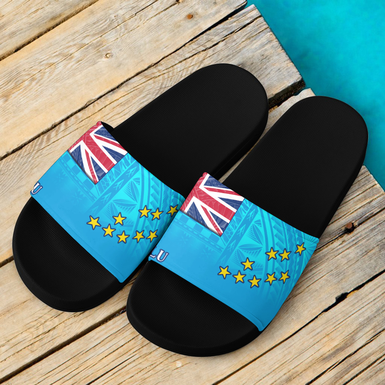 Tuvalu Flag Color With Traditional Patterns Slide Sandals