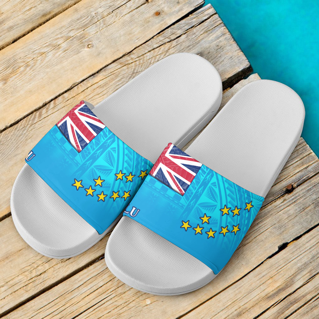 Tuvalu Flag Color With Traditional Patterns Slide Sandals