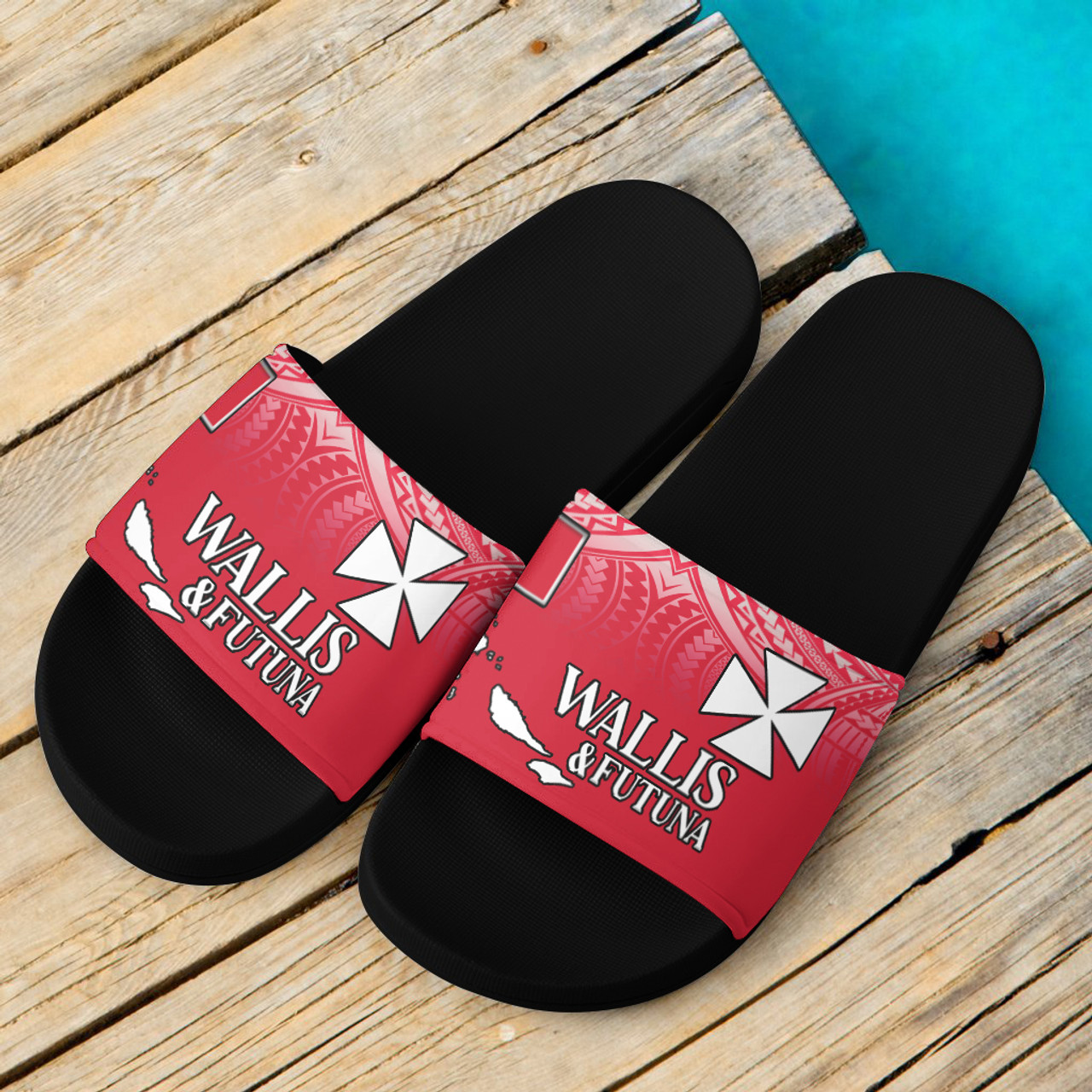 Wallis And Futuna Flag Color With Traditional Patterns Slide Sandals