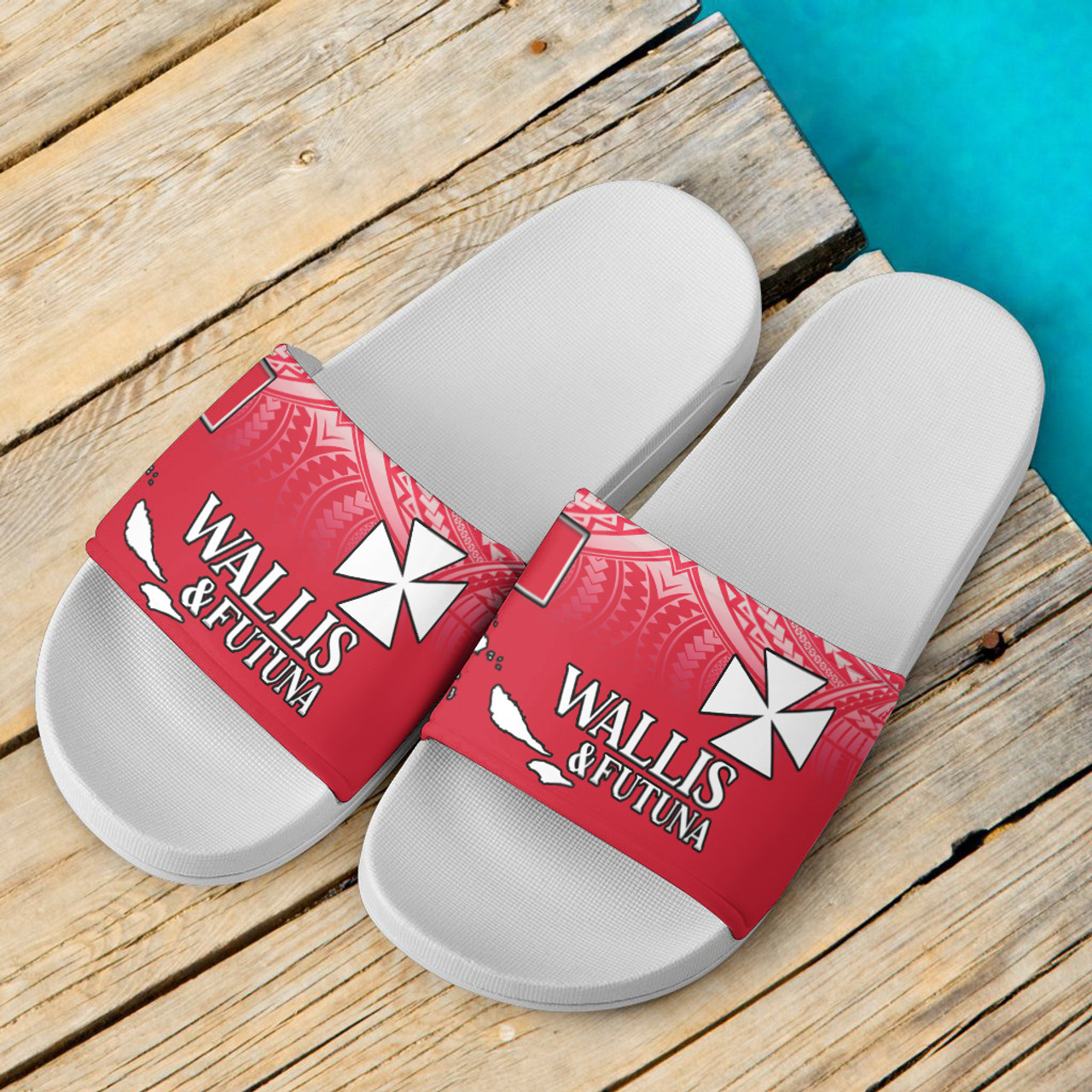 Wallis And Futuna Flag Color With Traditional Patterns Slide Sandals