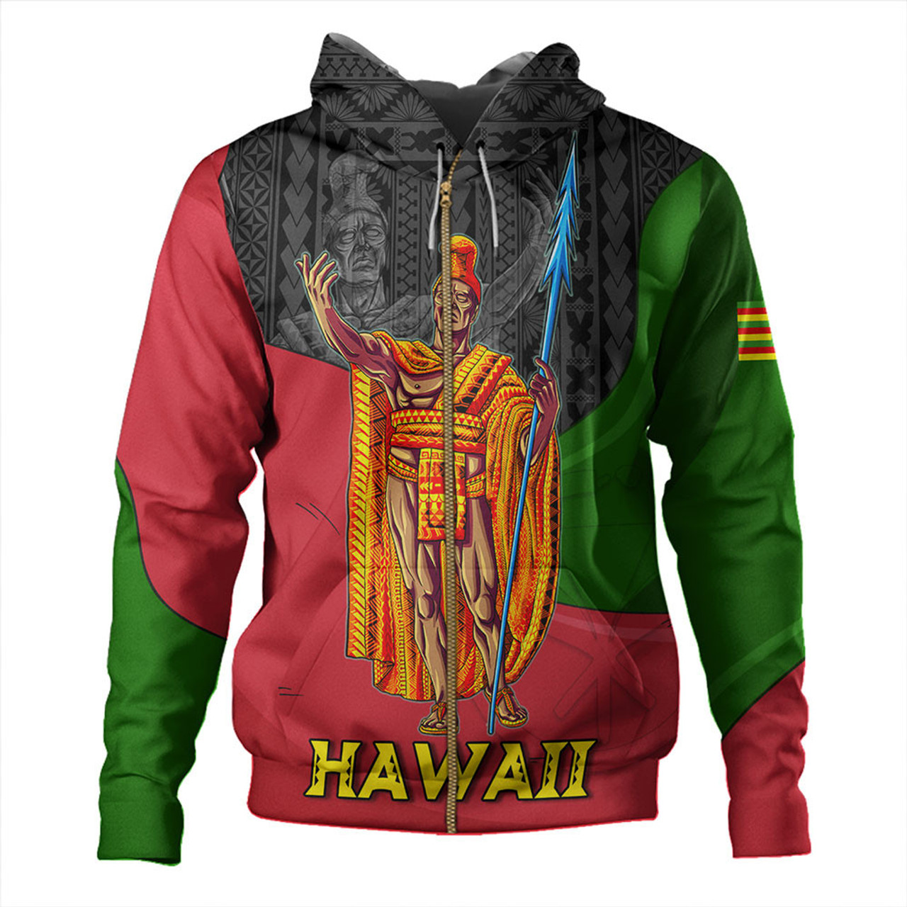 Hawaii Hoodie Hawaii King With Map And Flag Tribal Patterns