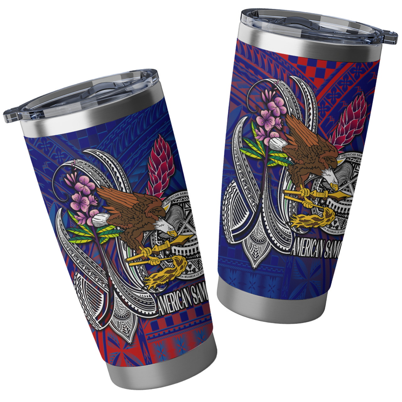 American Samoa Seal With National Flowers Polynesian Patterns Tumbler