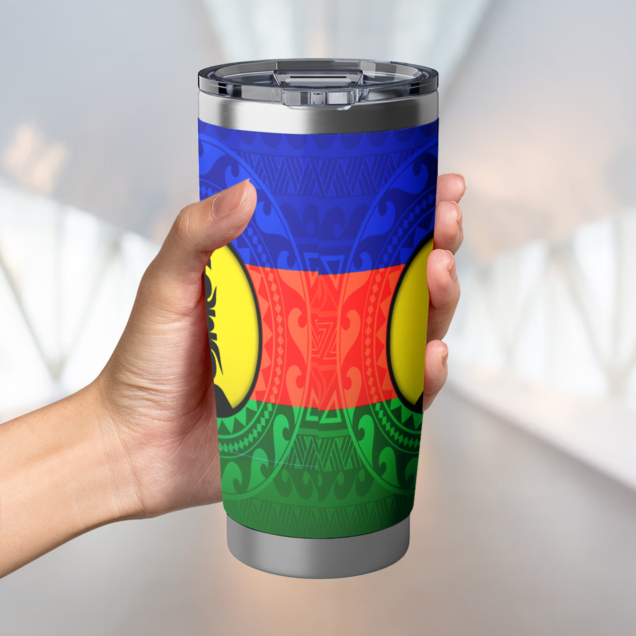 New Caledonia Flag Color With Traditional Patterns Tumbler