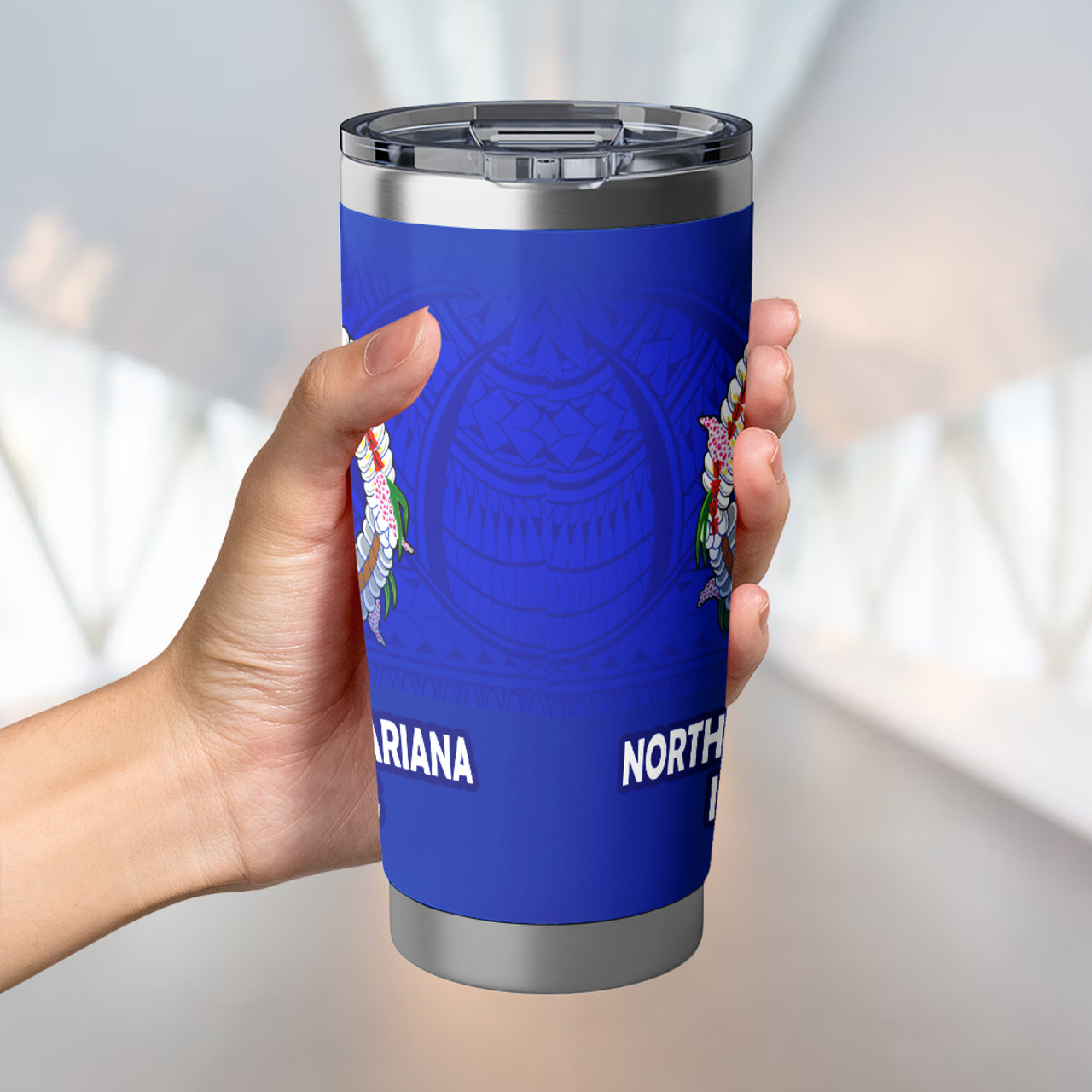 Northern Mariana Islands Flag Color With Traditional Patterns Tumbler