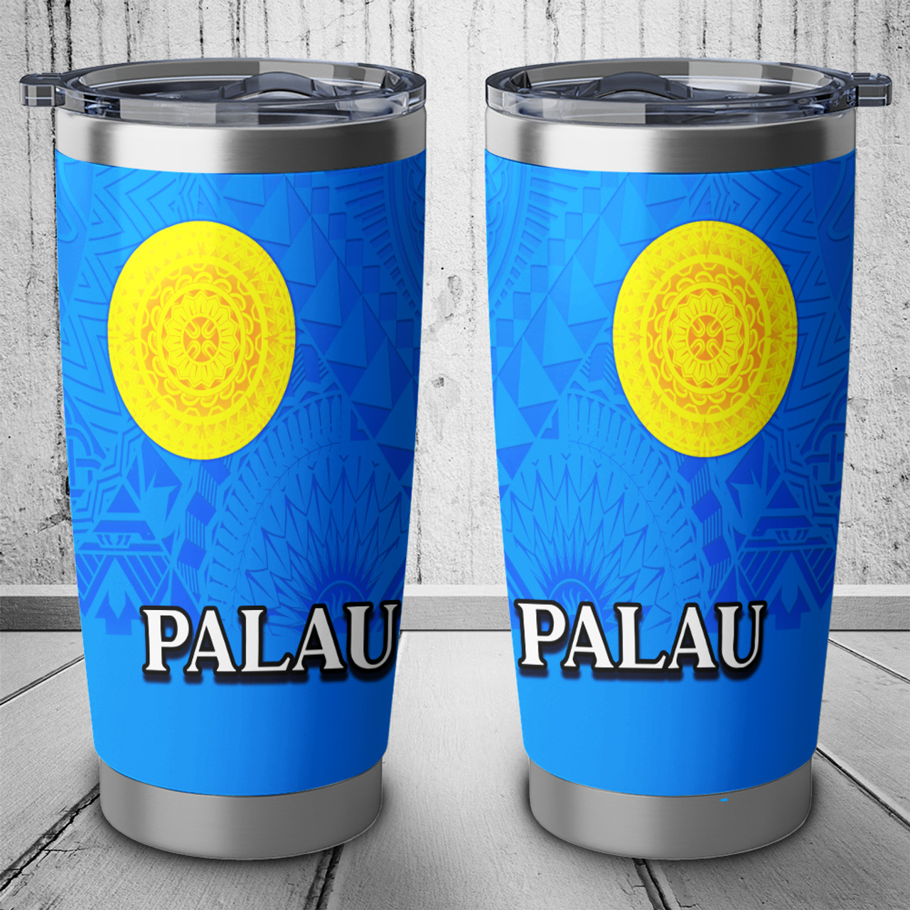 Palau Flag Color With Traditional Patterns Tumbler