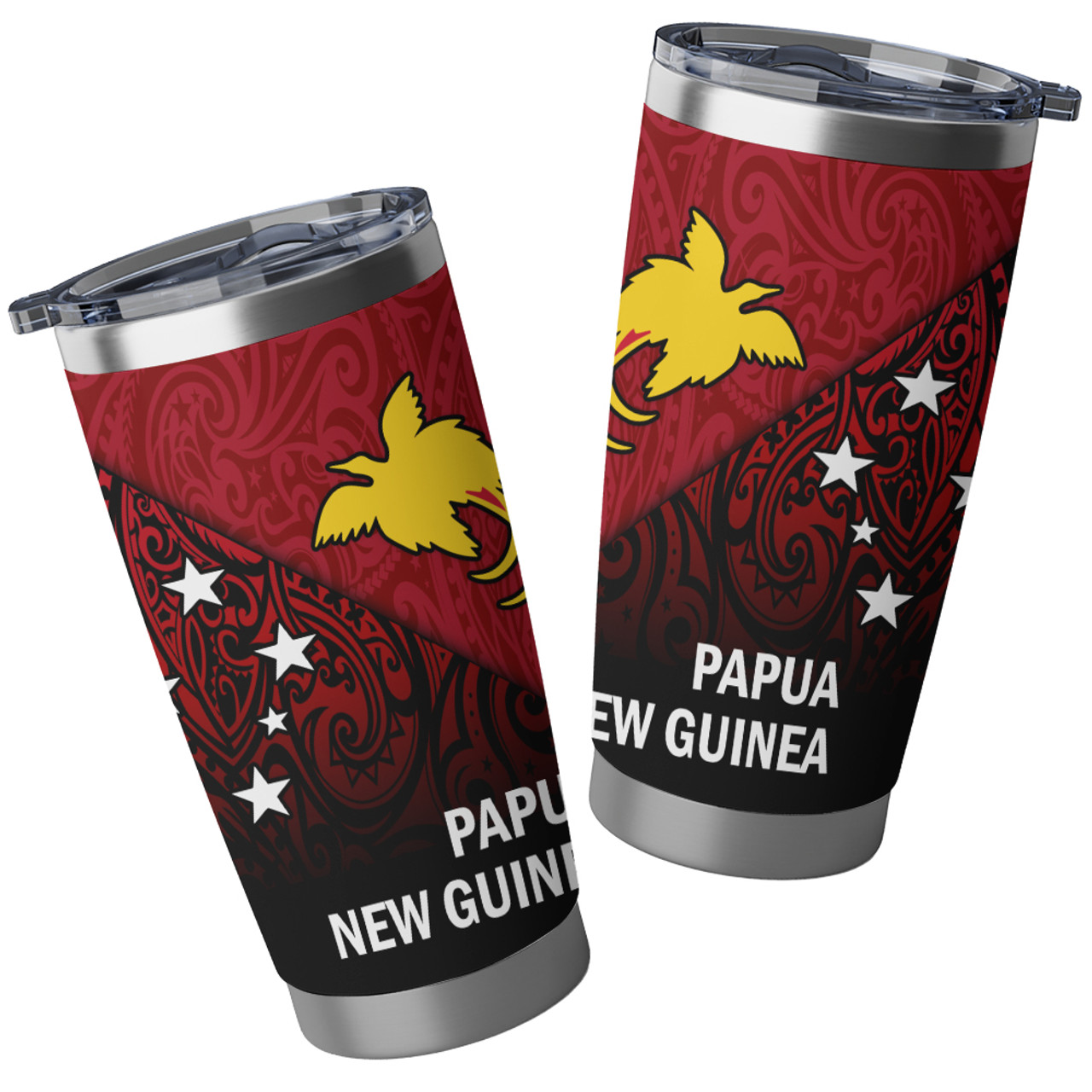 Papua New Guinea Flag Color With Traditional Patterns Tumbler