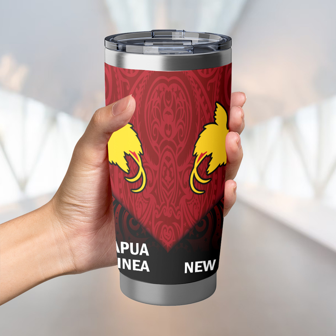 Papua New Guinea Flag Color With Traditional Patterns Tumbler