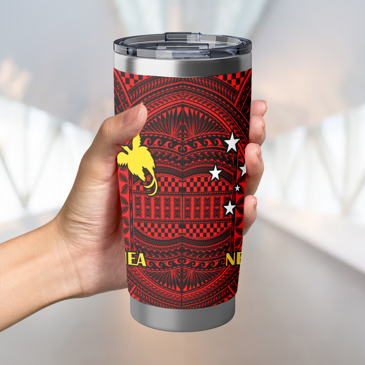 Papua New Guinea Flag Color With Traditional Patterns Tumbler