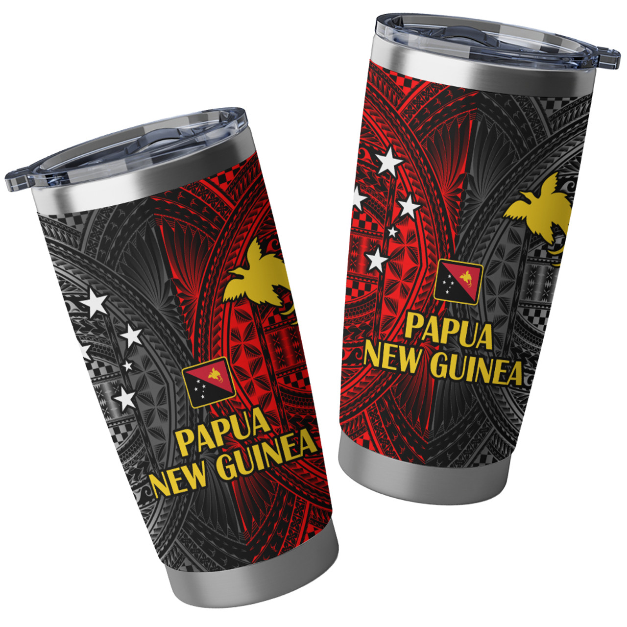 Papua New Guinea Flag Color With Traditional Patterns Tumbler