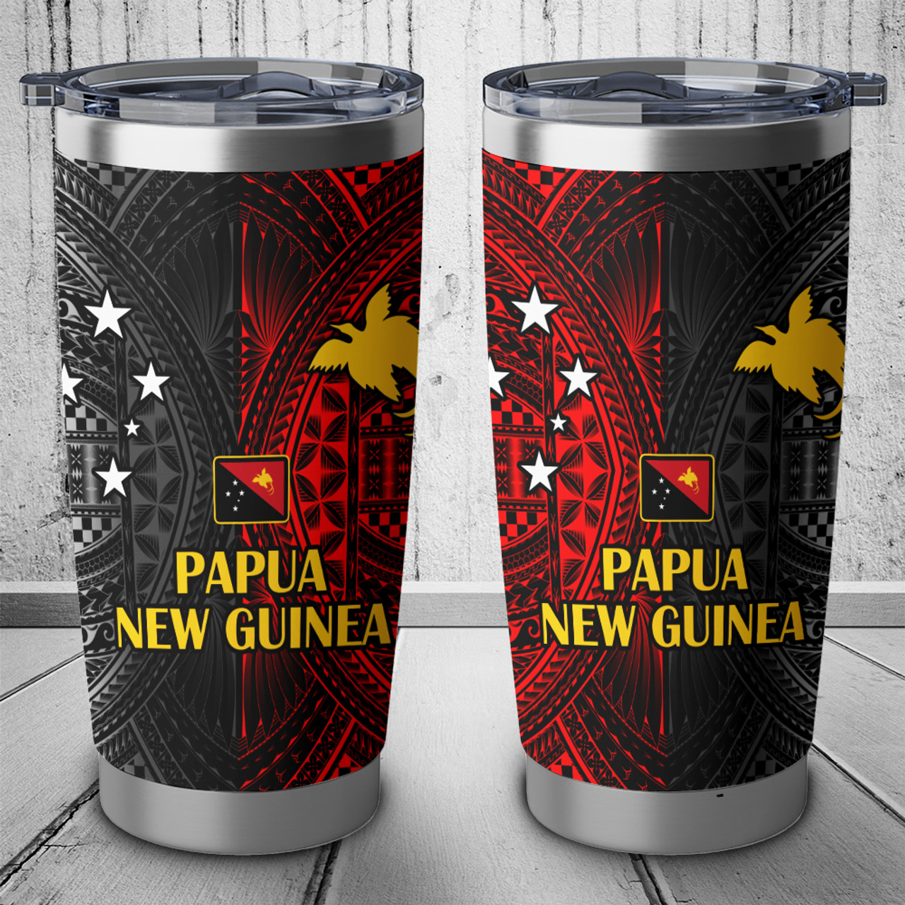 Papua New Guinea Flag Color With Traditional Patterns Tumbler