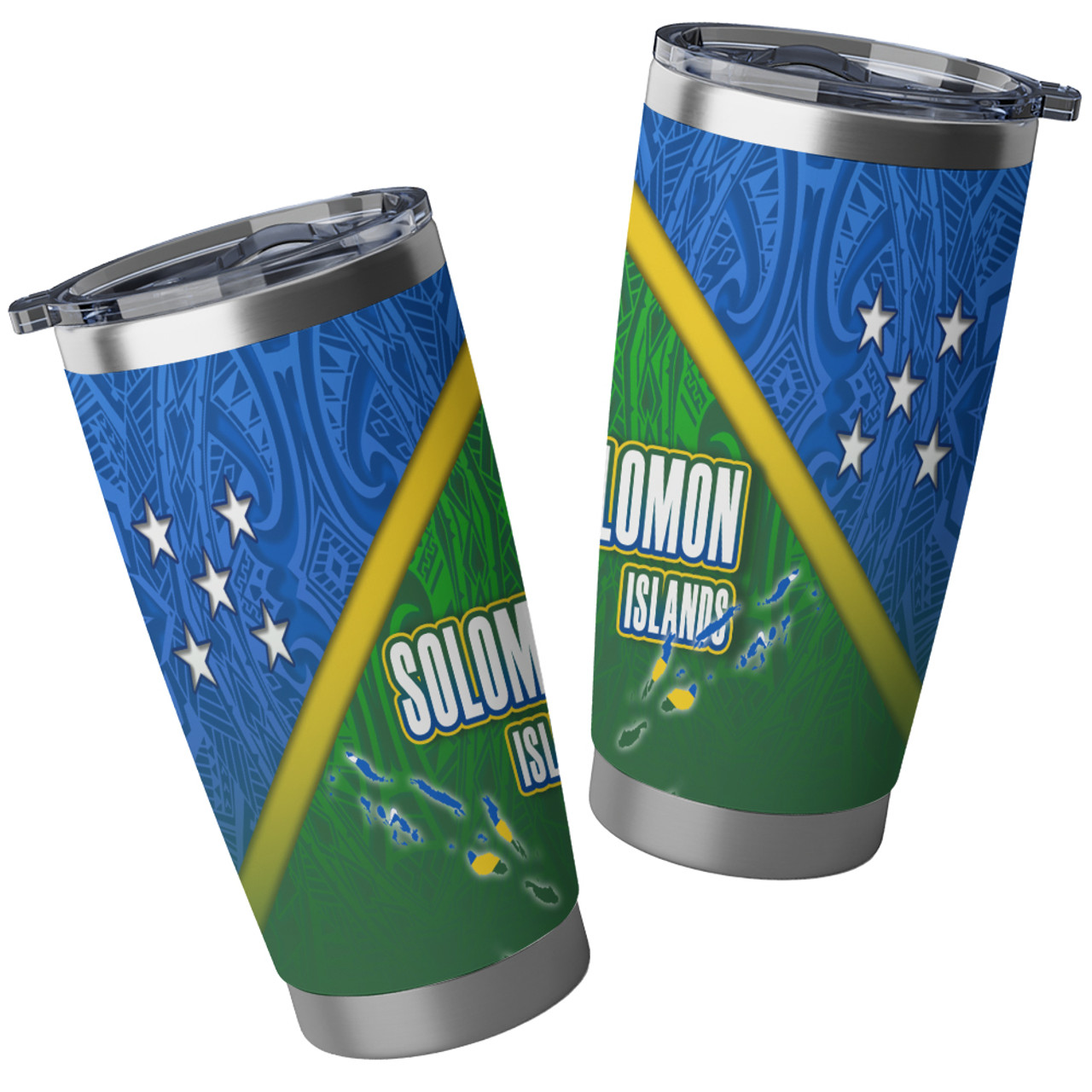 Solomon Islands Flag Color With Traditional Patterns Tumbler