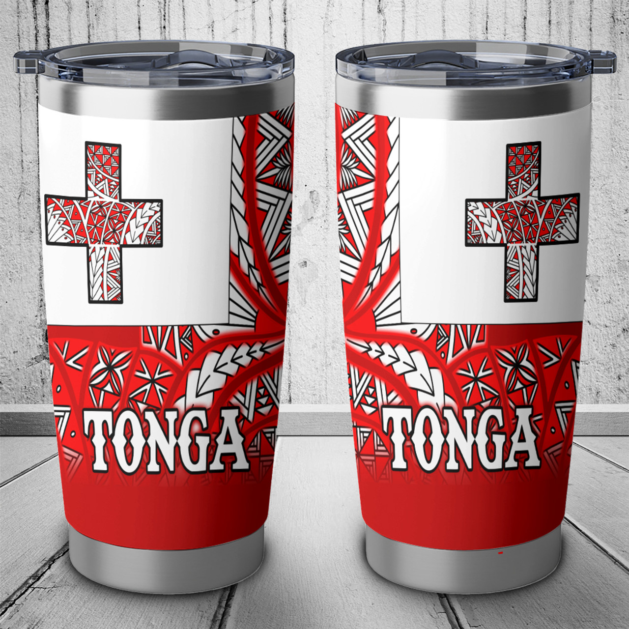 Tonga Flag Color With Traditional Patterns Tumbler