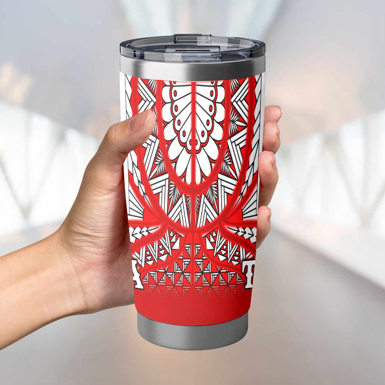 Tonga Flag Color With Traditional Patterns Tumbler