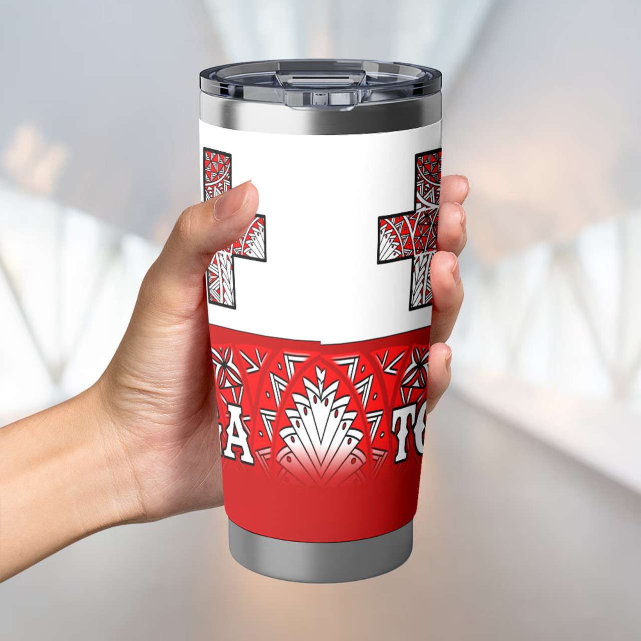 Tonga Flag Color With Traditional Patterns Tumbler