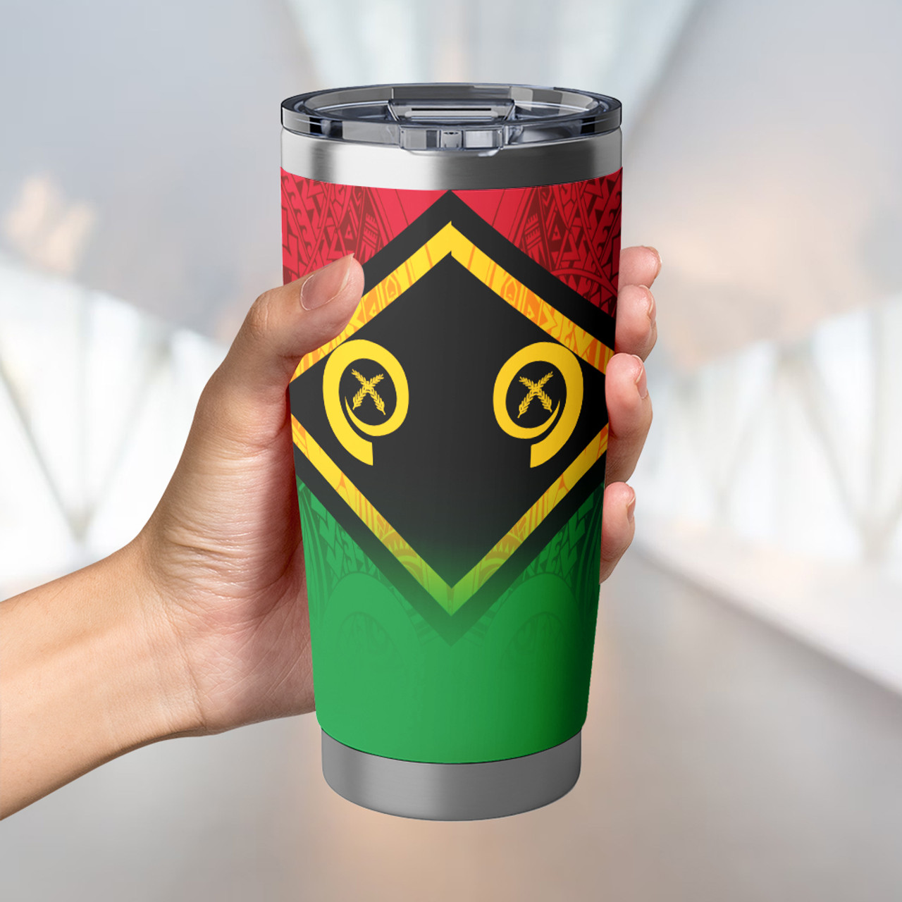 Vanuatu Flag Color With Traditional Patterns Tumbler