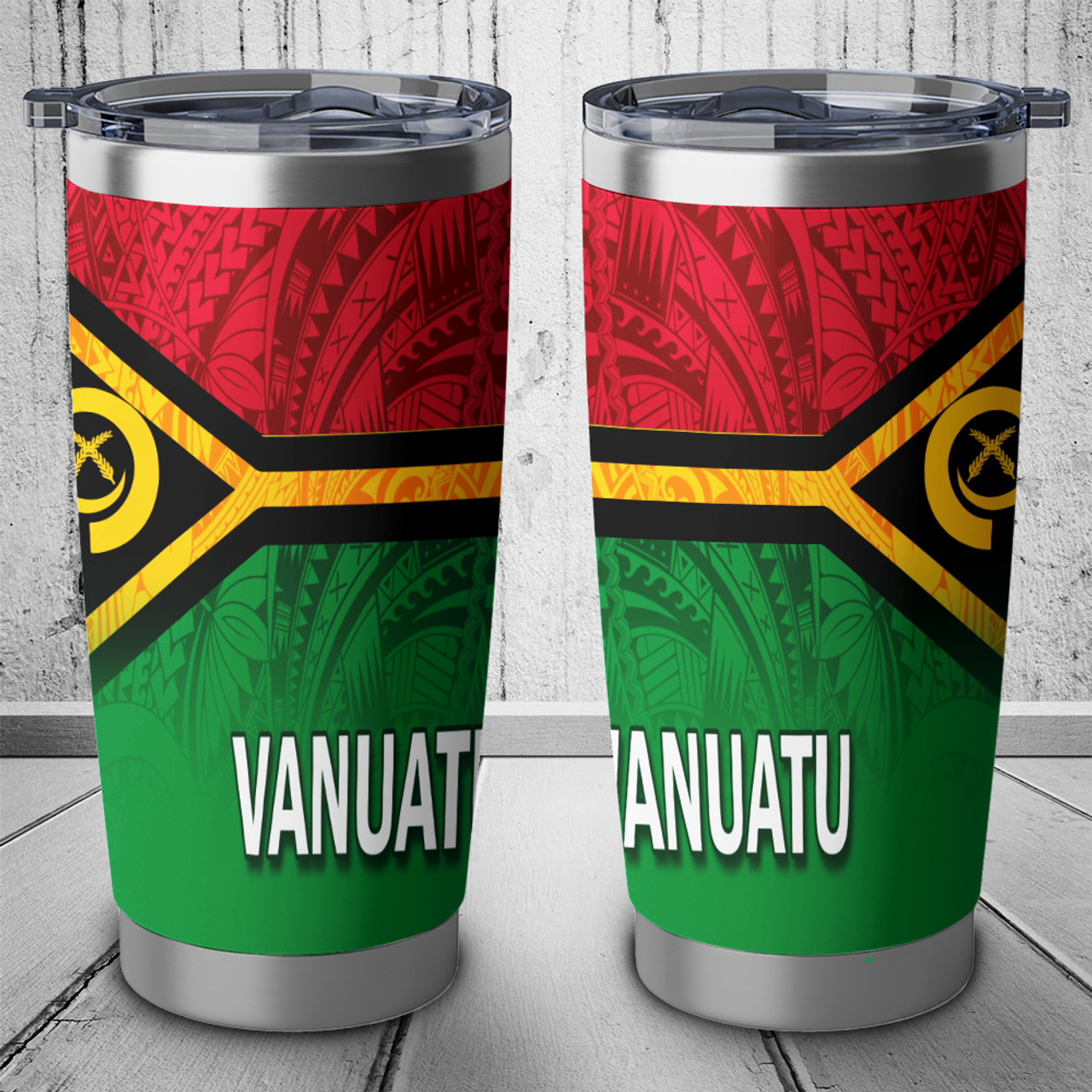 Vanuatu Flag Color With Traditional Patterns Tumbler