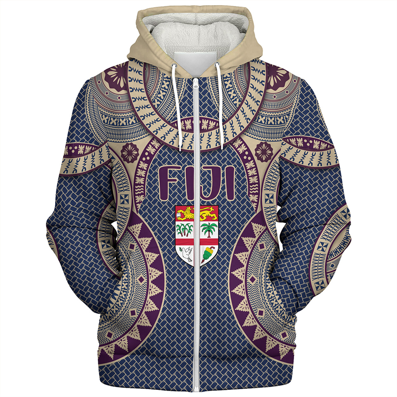 Fiji Sherpa Hoodie Bula Pattern Circle