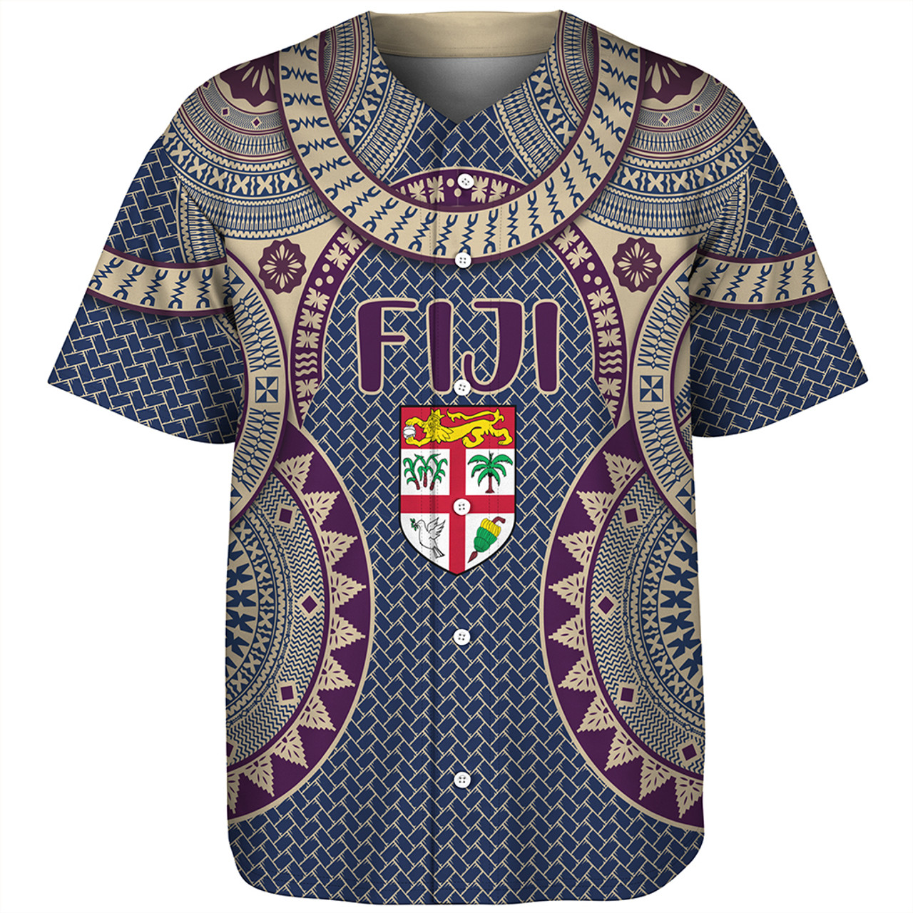 Fiji Baseball Shirt Bula Pattern Circle