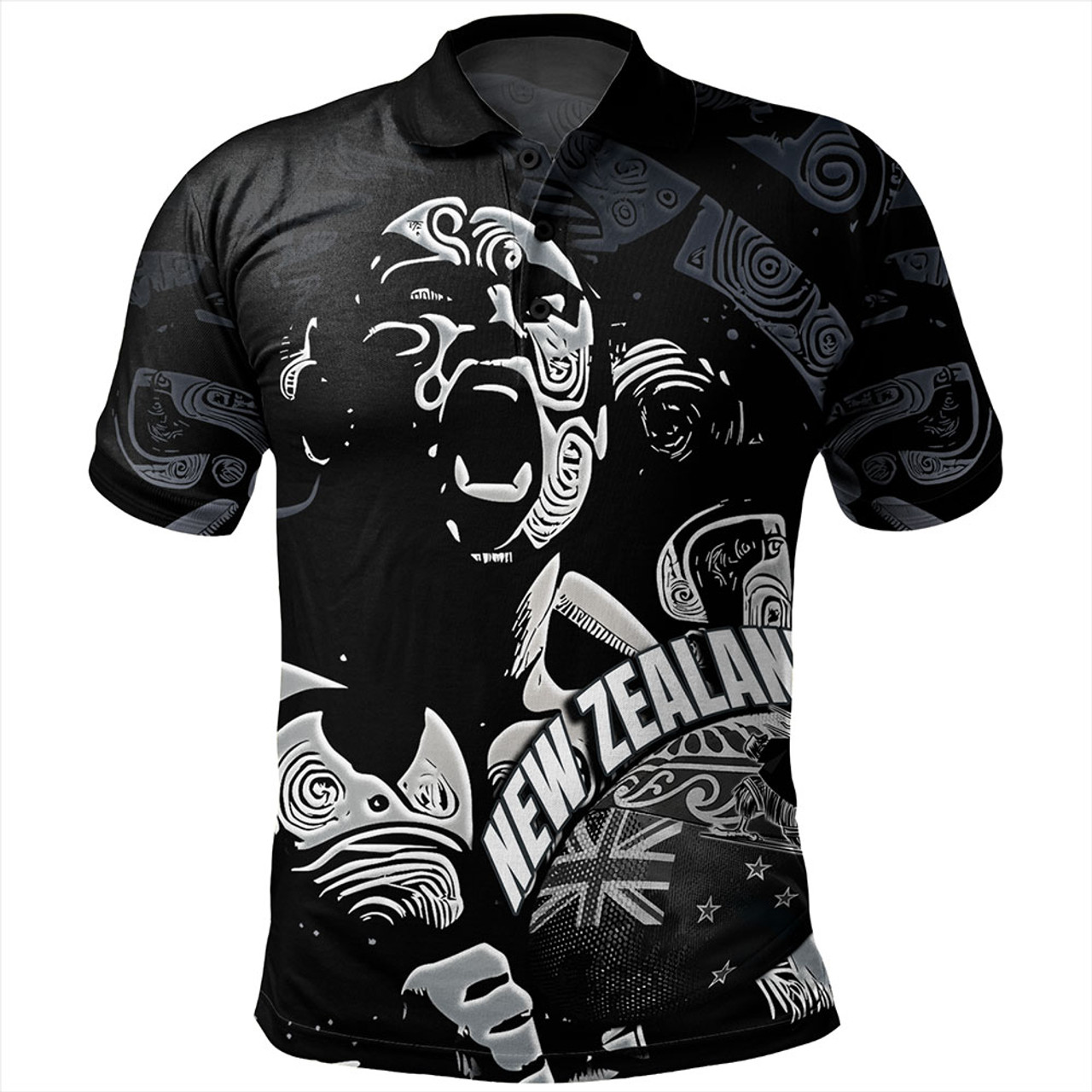 New Zealand Polo Shirt Maori Haka With Rugby Ball