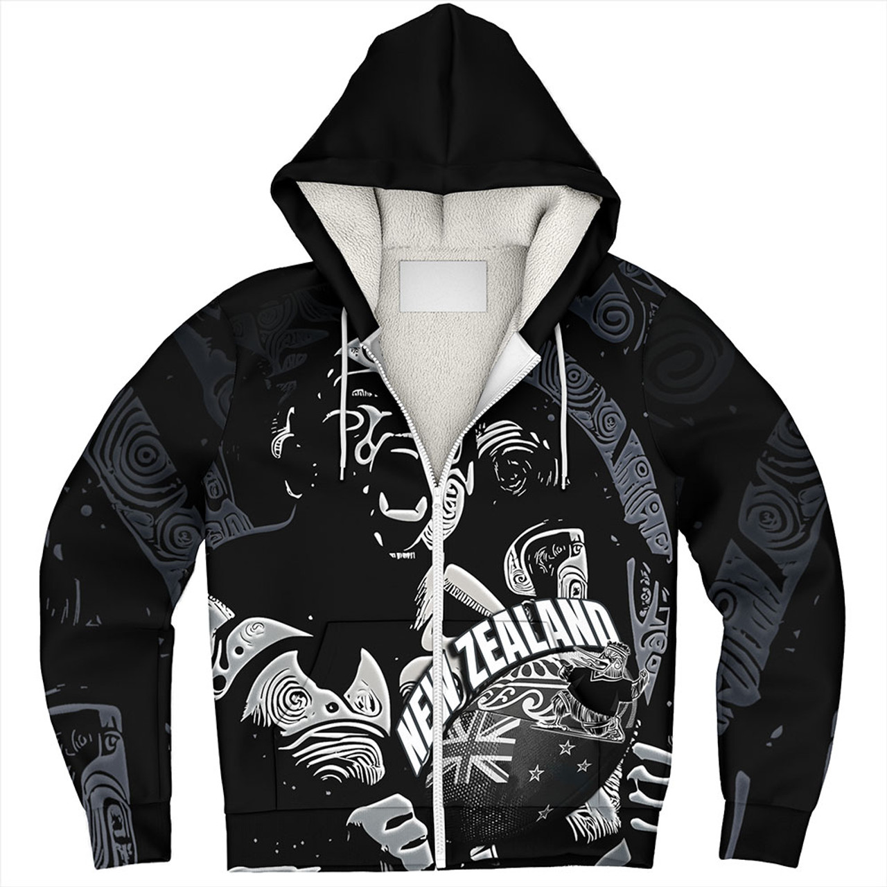 New Zealand Sherpa Hoodie Maori Haka With Rugby Ball