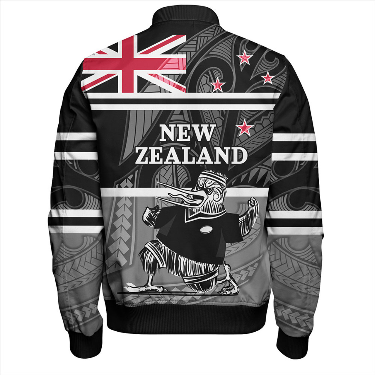 New Zealand Bomber Jacket Rugby Player Kiwi Bird With NZ Flag
