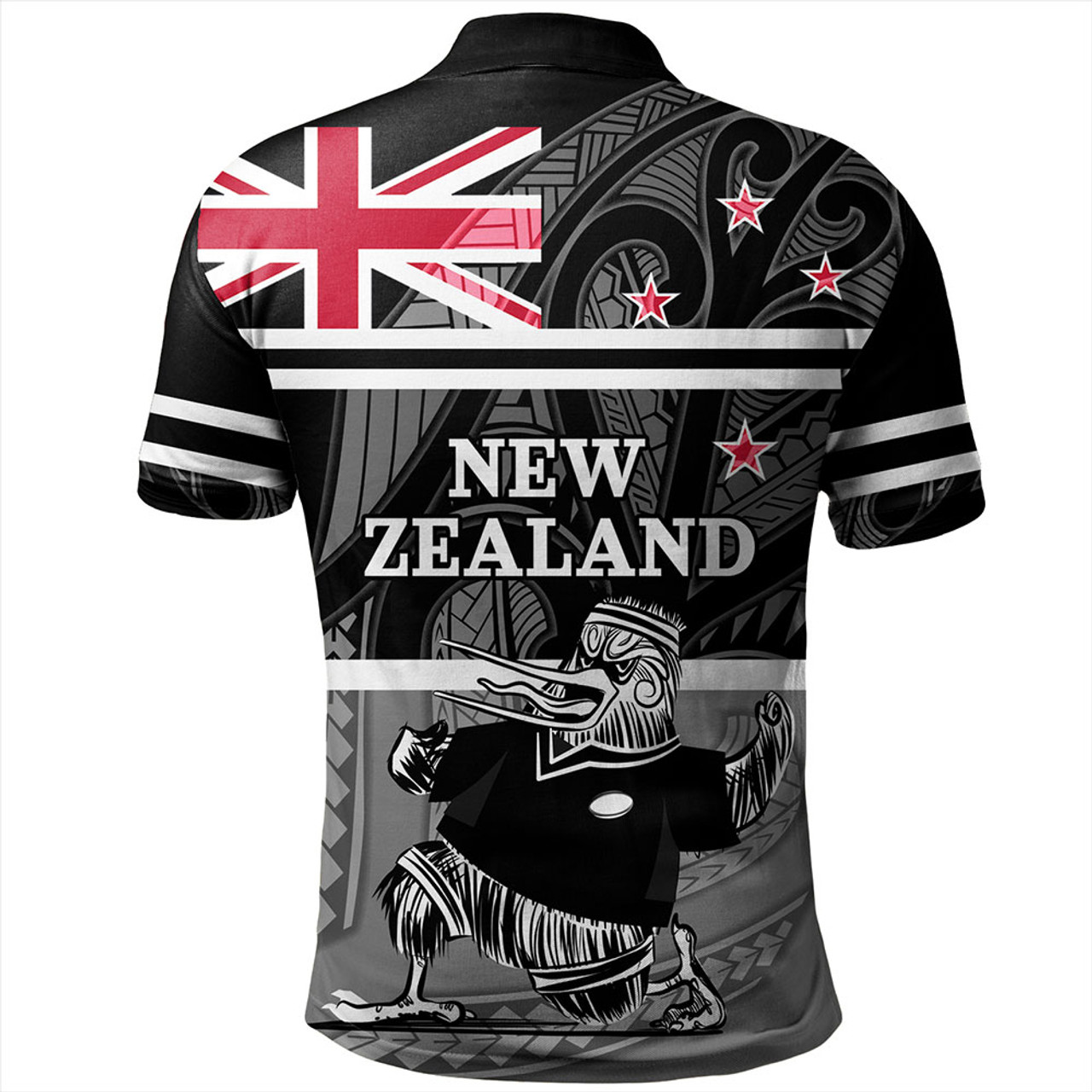 New Zealand Polo Shirt Rugby Player Kiwi Bird With NZ Flag