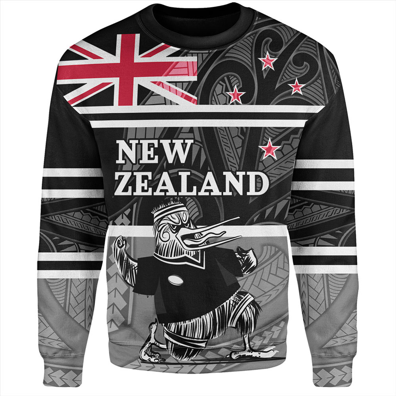 New Zealand Sweatshirt Rugby Player Kiwi Bird With NZ Flag