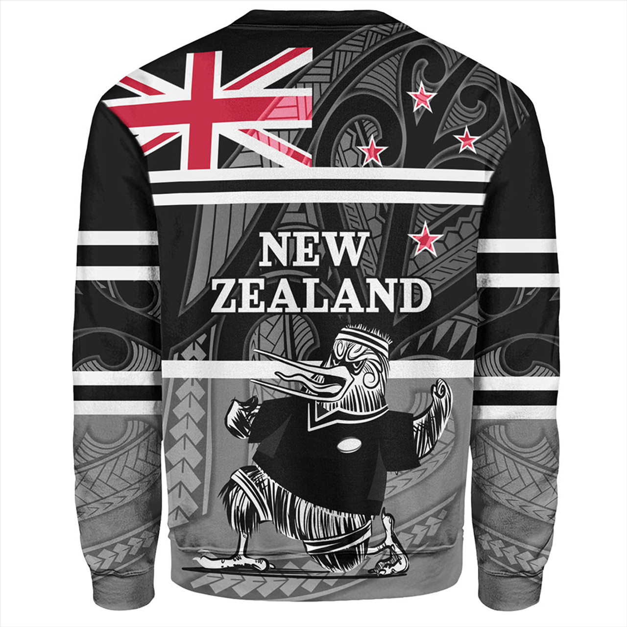 New Zealand Sweatshirt Rugby Player Kiwi Bird With NZ Flag