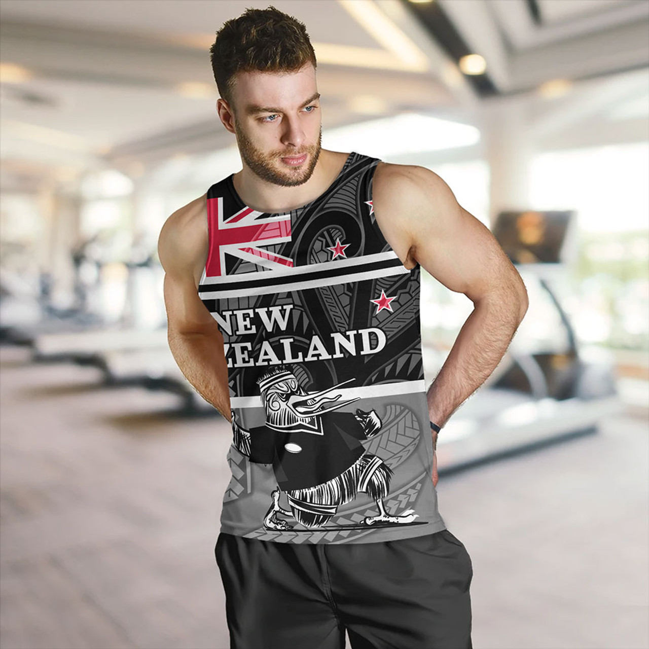 New Zealand Tank Top Rugby Player Kiwi Bird With NZ Flag