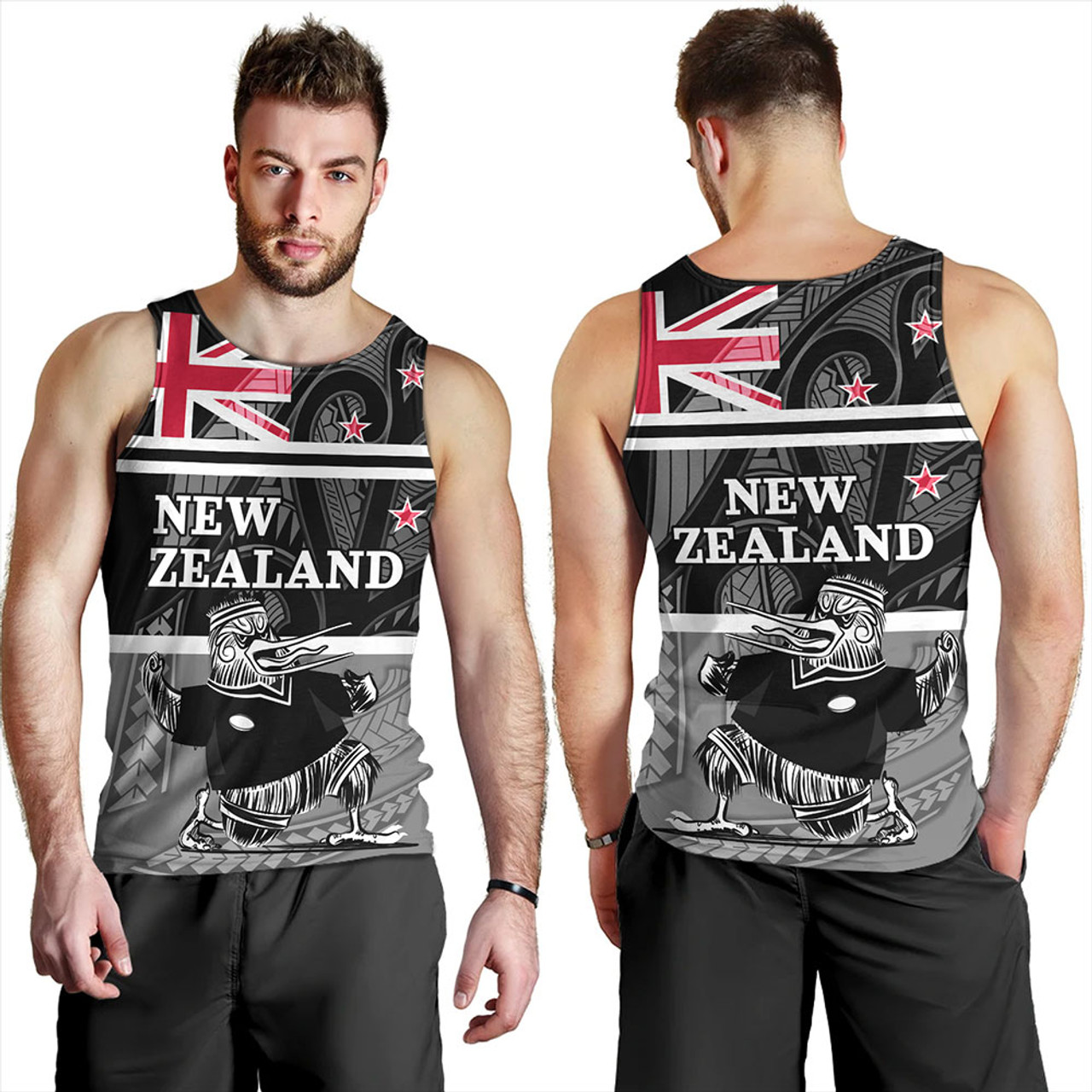 New Zealand Tank Top Rugby Player Kiwi Bird With NZ Flag