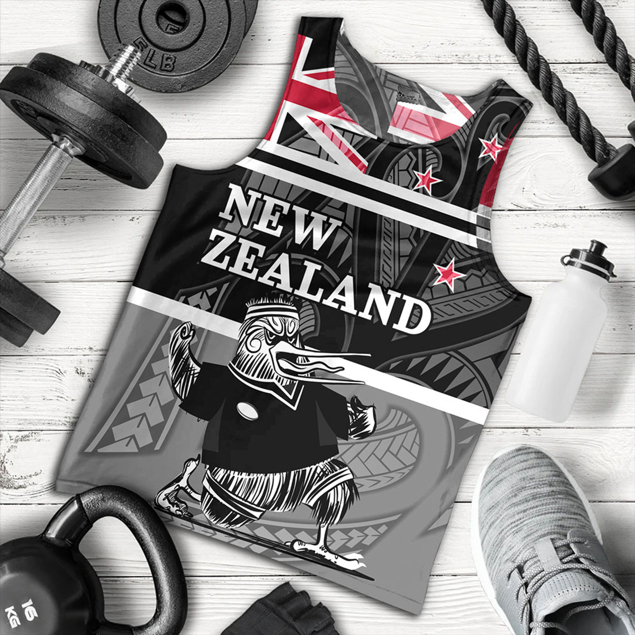 New Zealand Tank Top Rugby Player Kiwi Bird With NZ Flag