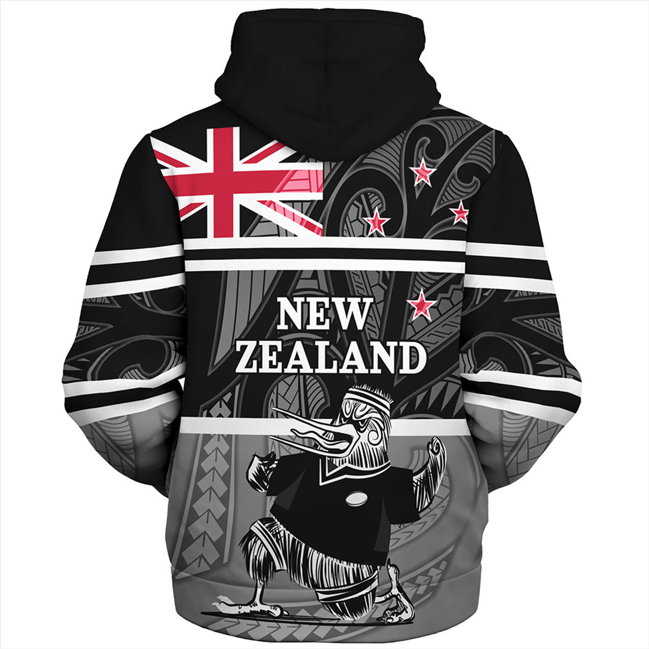 New Zealand Sherpa Hoodie Rugby Player Kiwi Bird With NZ Flag