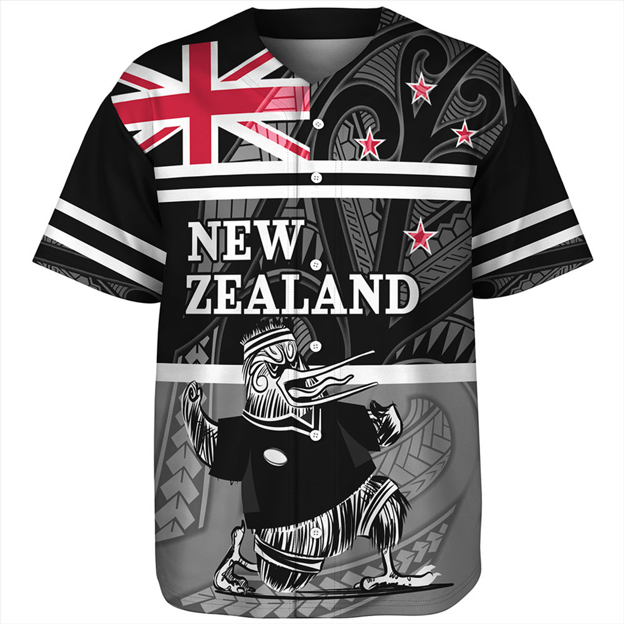 New Zealand Baseball Shirt Rugby Player Kiwi Bird With NZ Flag