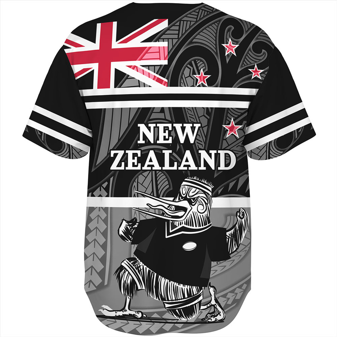 New Zealand Baseball Shirt Rugby Player Kiwi Bird With NZ Flag