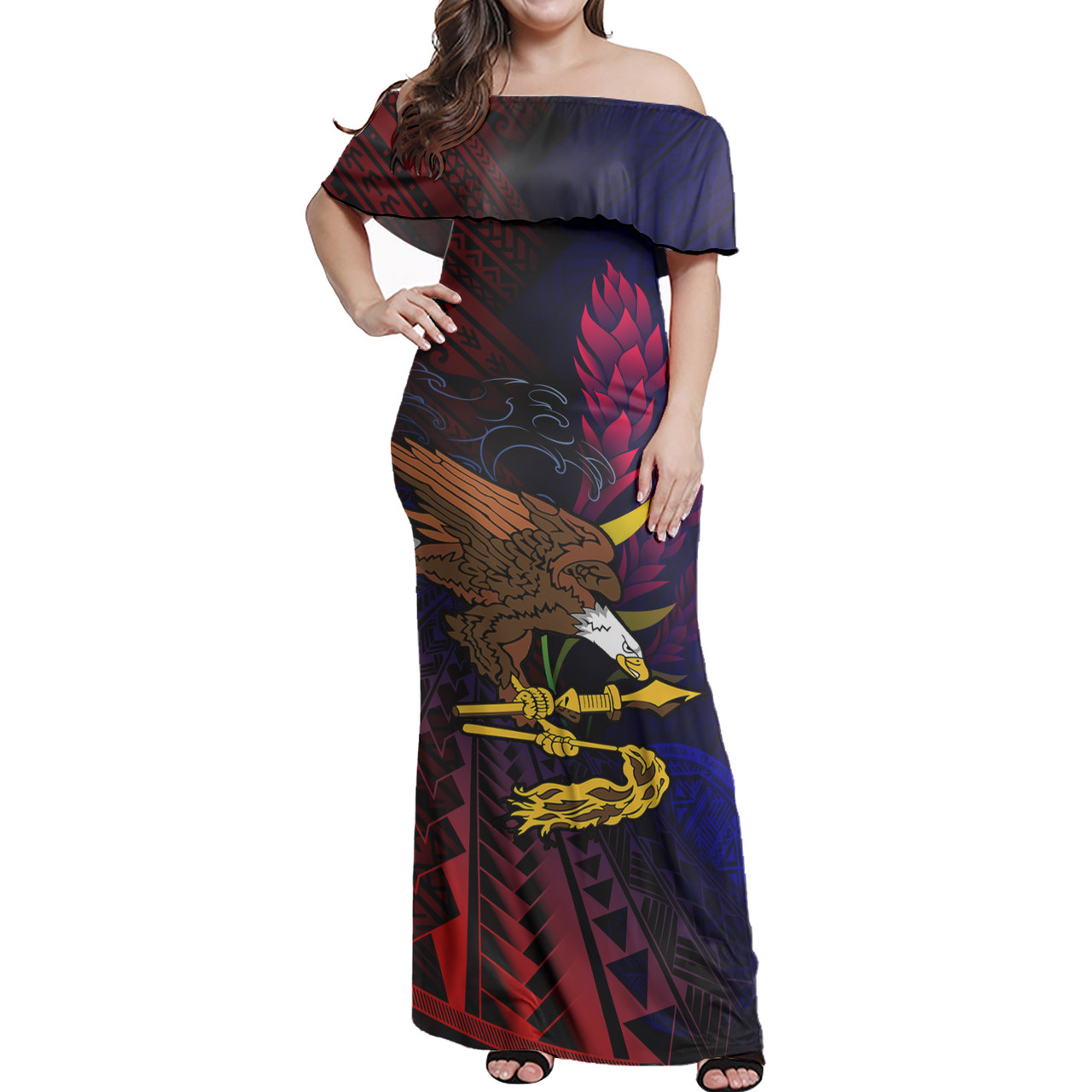 American Samoa Women Off Shoulder Long Dress Seal Of American Samoa Gradient Color Style