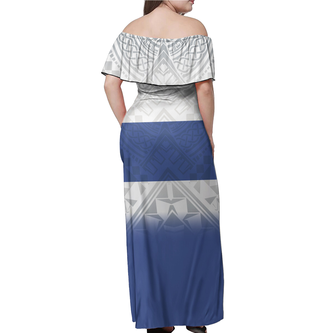 Gambier Islands Flag Color With Traditional Patterns Women Off Shoulder Long Dress