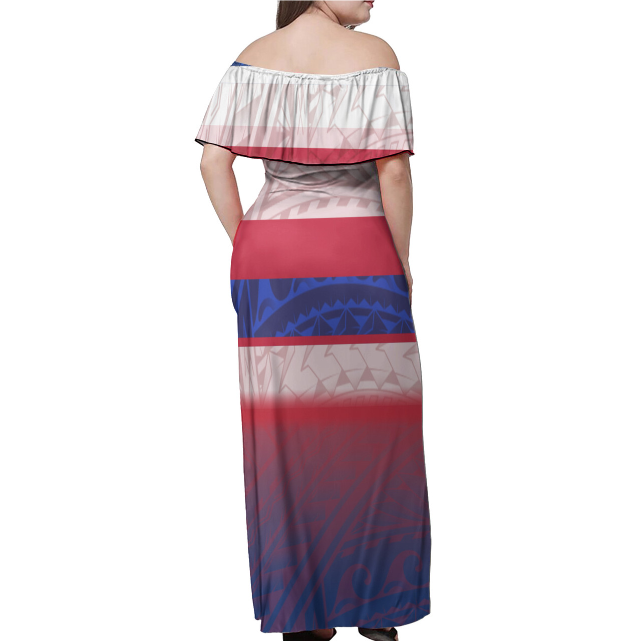 Hawaii Flag Color With Traditional Patterns Women Off Shoulder Long Dress